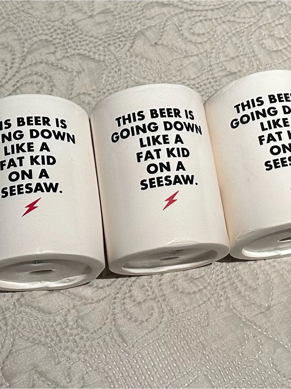 Novelty White Can Cooler - 'This Beer Is Going Down'